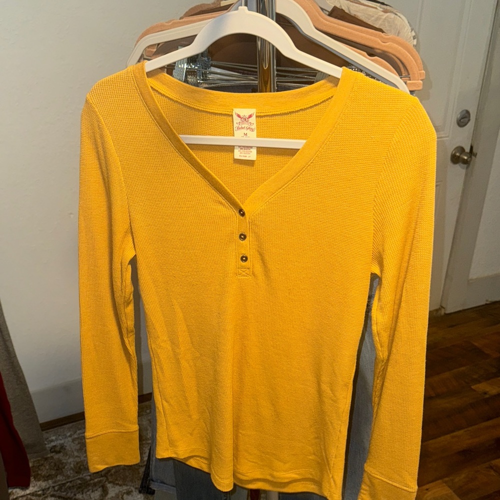 Faded Glory Mustard Long Sleeve Henley Blouse